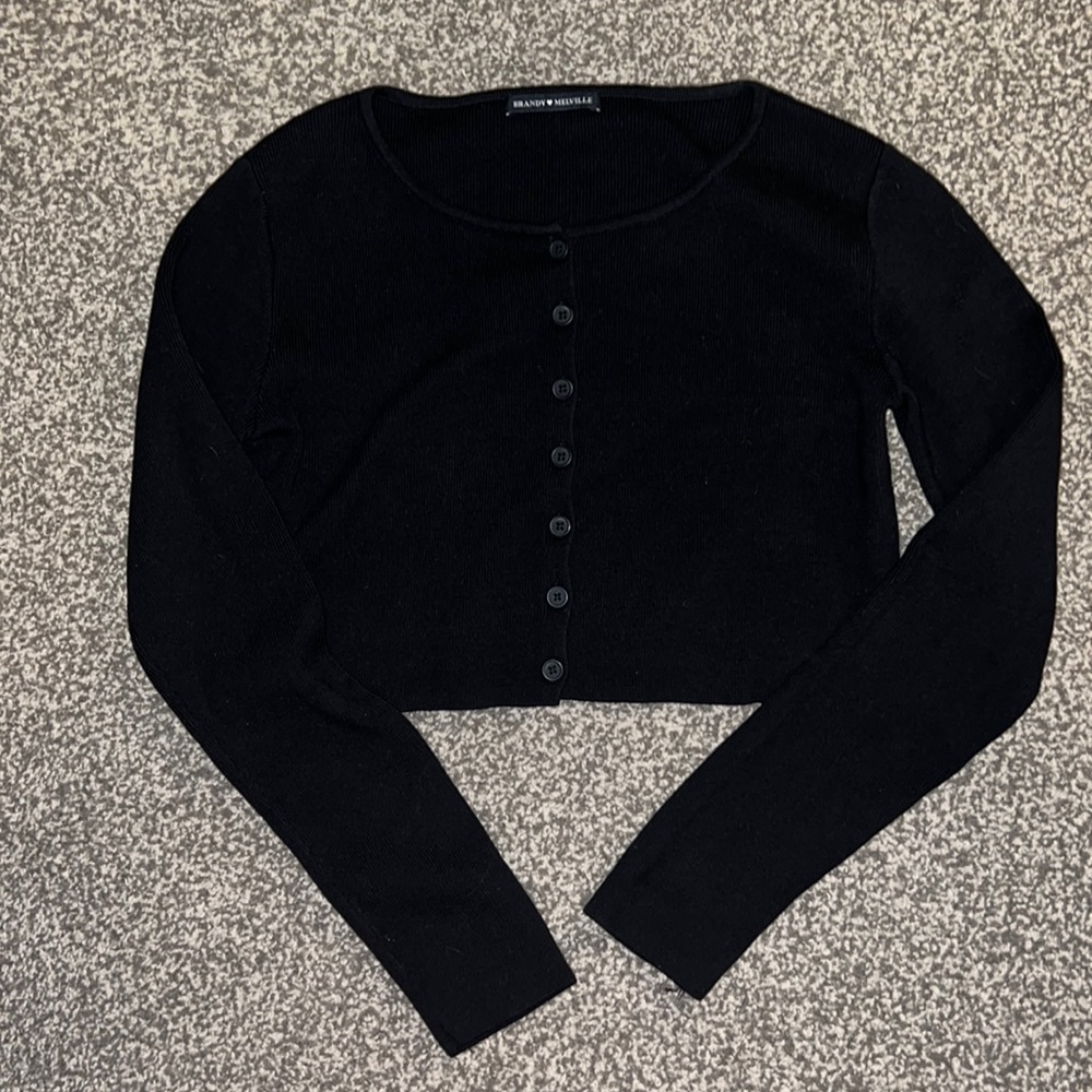 Brandy Melville Black Cropped Button-Up Cardigan